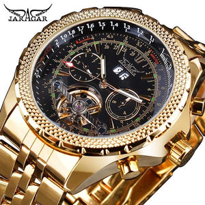 Jaragar 2017 Flying Series Golden Bezel Scale Dial Design Stainless Steel Mens Watch Top Brand Luxury Automatic Mechanical Watch