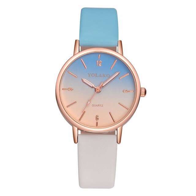 Nouveau mode femmes dégradé arc-en-ciel en cuir montre décontracté dames sport quartz montre horloge Relogio Feminino