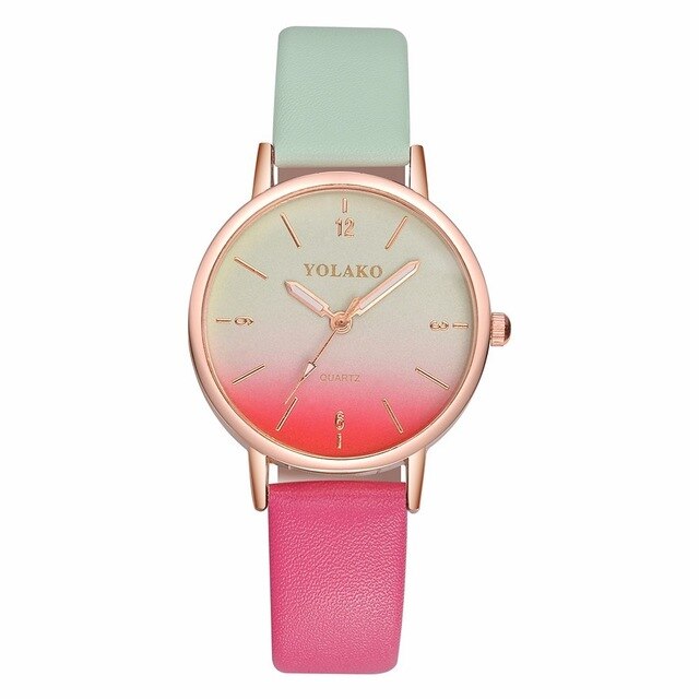 Nouveau mode femmes dégradé arc-en-ciel en cuir montre décontracté dames sport quartz montre horloge Relogio Feminino