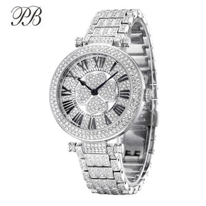 PB Watch Women Four-Leaf Clover Rotatable Dial Watches Women Crystal Bracelet Silver Quartz Waterproof Luxury Relogio Feminino