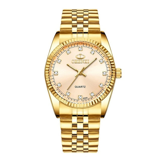 CHENXI Luxury Couple Watch Golden Fashion Stainless Steel Lovers Watch Quartz Wrist Watches For Women & Men Analog Wristwatch