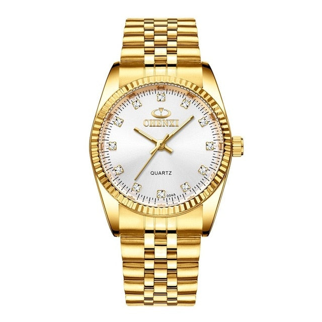 CHENXI Luxury Couple Watch Golden Fashion Stainless Steel Lovers Watch Quartz Wrist Watches For Women & Men Analog Wristwatch