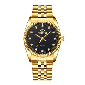 CHENXI Luxury Couple Watch Golden Fashion Stainless Steel Lovers Watch Quartz Wrist Watches For Women & Men Analog Wristwatch