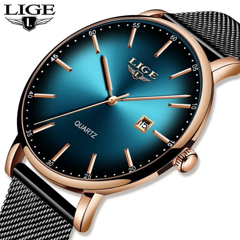 LIGE 2020 New Women Watch Top Brand Luxury Ladies Mesh Belt Ultra-thin Watch Stainless Steel Waterproof Quartz Watch Reloj Mujer