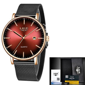 LIGE 2020 New Women Watch Top Brand Luxury Ladies Mesh Belt Ultra-thin Watch Stainless Steel Waterproof Quartz Watch Reloj Mujer