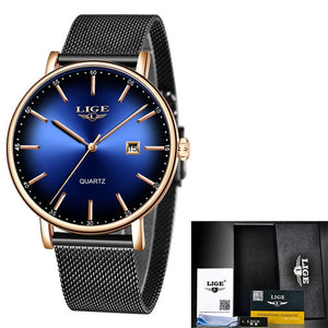 LIGE 2020 New Women Watch Top Brand Luxury Ladies Mesh Belt Ultra-thin Watch Stainless Steel Waterproof Quartz Watch Reloj Mujer