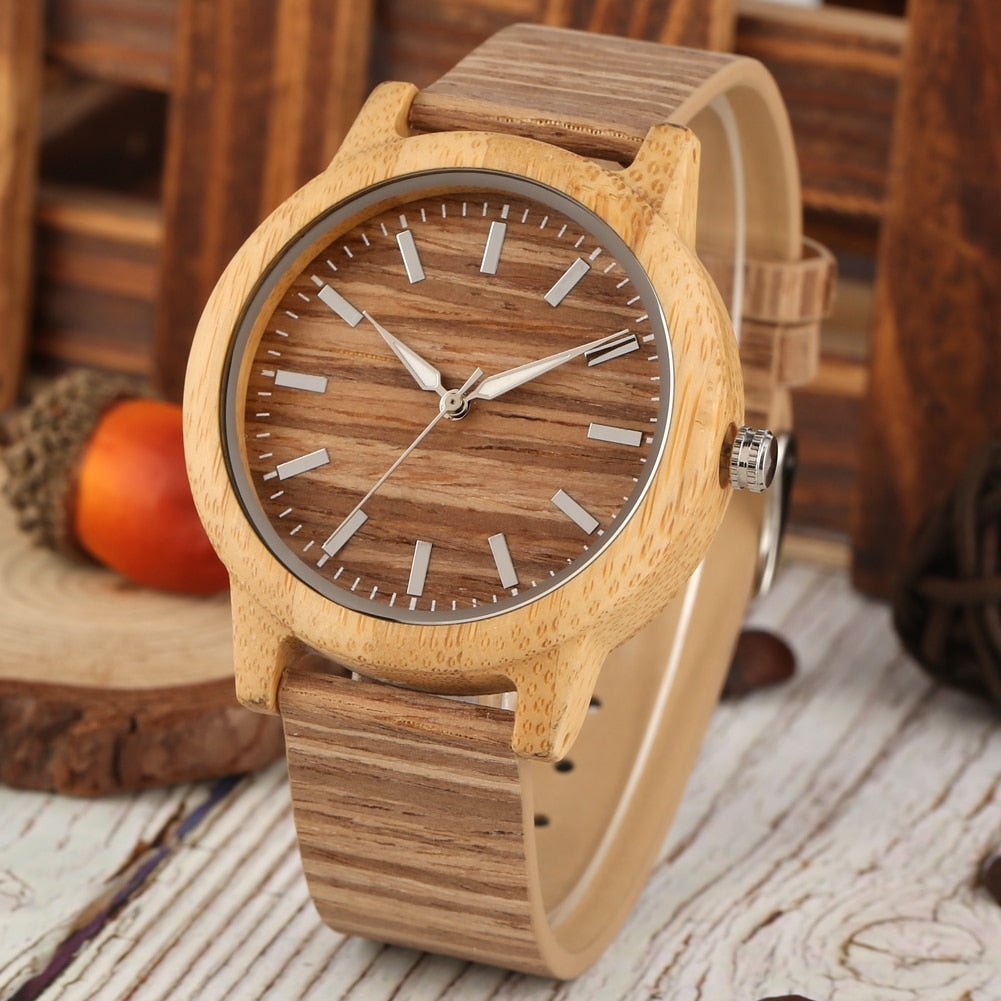 Creative Wood Watch Men Women Lover Clock Couple Wristwatch Wooded Watches Classic Brown Dial with Luminous Pointers Reloj