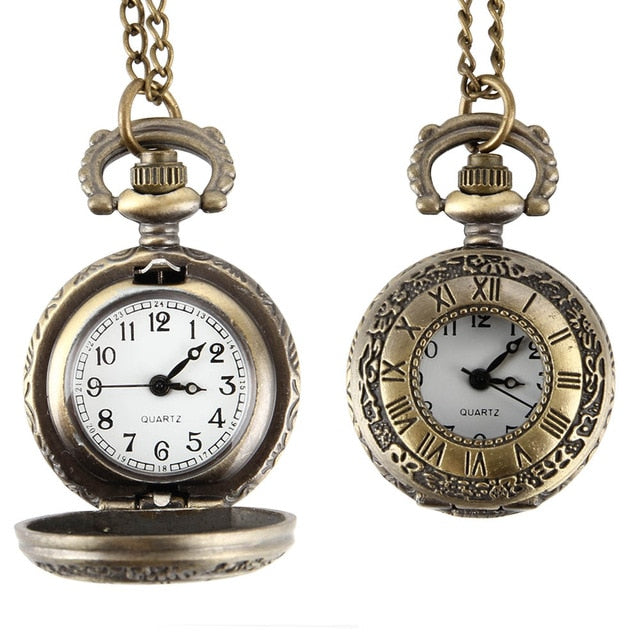 Flip Cover Antique Pocket Watch Alloy Roman Number Dual Time Display Clock Necklace Chain Watches Birthday Gifts FS99