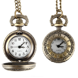 Flip Cover Antique Pocket Watch Alloy Roman Number Dual Time Display Clock Necklace Chain Watches Birthday Gifts FS99