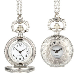 Flip Cover Antique Pocket Watch Alloy Roman Number Dual Time Display Clock Necklace Chain Watches Birthday Gifts FS99